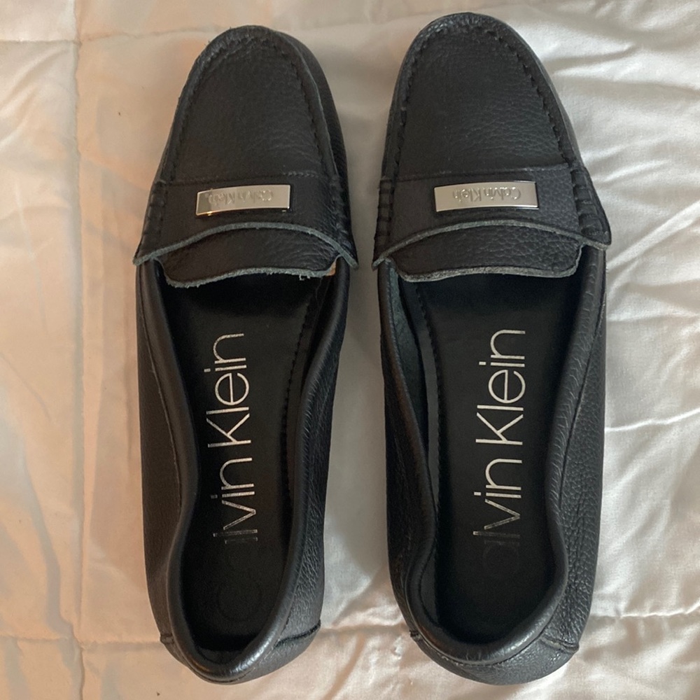Calvin Klein black leather loafers size 10